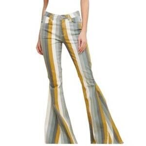 Altr'd State Boho Hippie Festival Striped Bell Bottom Flare Jeans Women's Size S